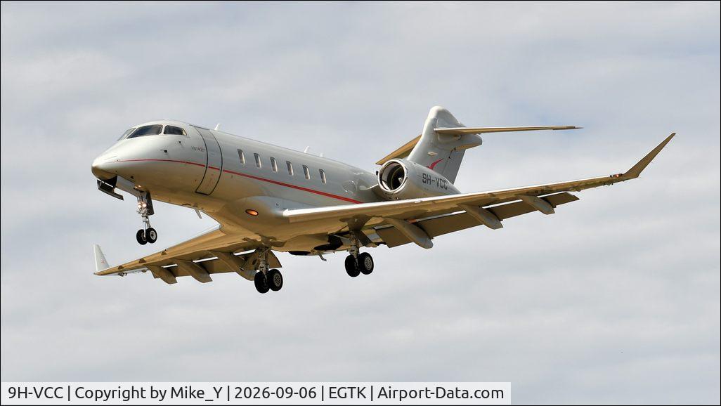 Aircraft 9H-VCC, 2015 Bombardier Challenger 350 (BD-100-1A10), c/n 20535, 2015 Bombardier Challenger 350 arriving at London Oxford Airport, at EGTK, photo by Mike_Y