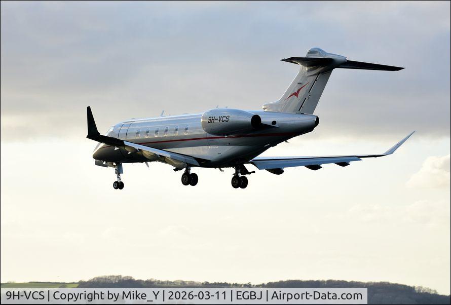 Aircraft 9H-VCS, 2022 Bombardier Challenger 350 (BD-100-1A10), c/n 20923, 2022 Bombardier Challenger 350 arriving at Gloucestershire Airport, at EGBJ, photo by Mike_Y