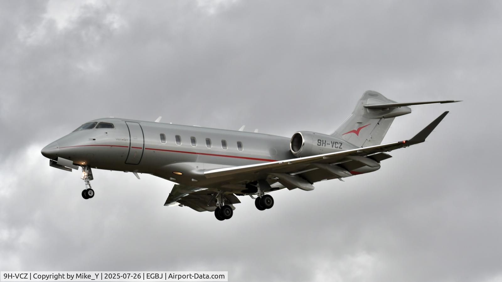 Aircraft 9H-VCZ, 2016 Bombardier Challenger 350 (BD-100-1A10), c/n 20814, 2016 Bombardier Challenger 350 arriving at Gloucestershire Airport, at EGBJ, photo by Mike_Y