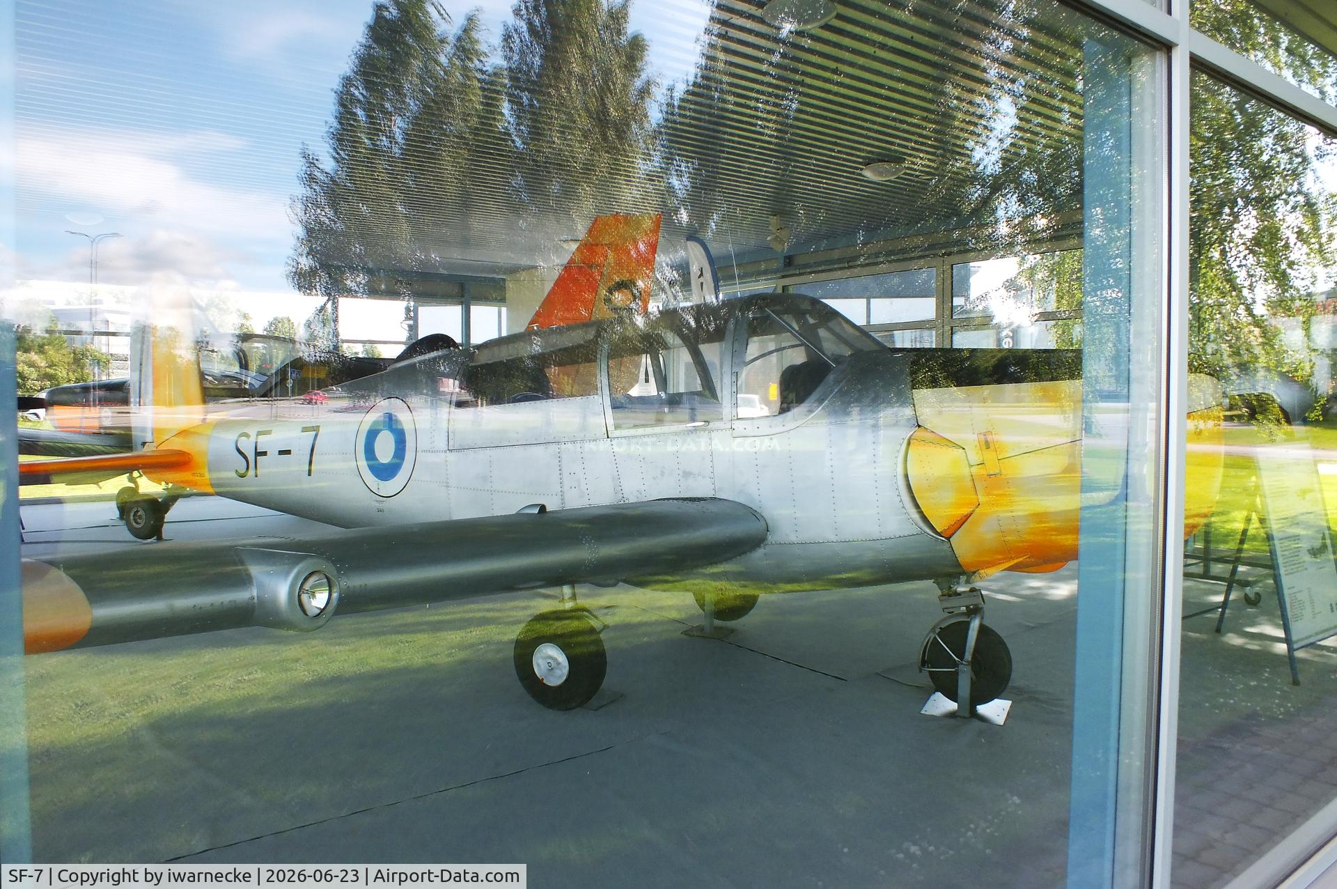 Aircraft SF-7, Saab 91D Safir, c/n 91-353, SAAB 91D Safir inside a glass pavilion (sorry for the reflections) at the Lentokonepuisto (Aircraft Park), Kauhava, photo by iwarnecke