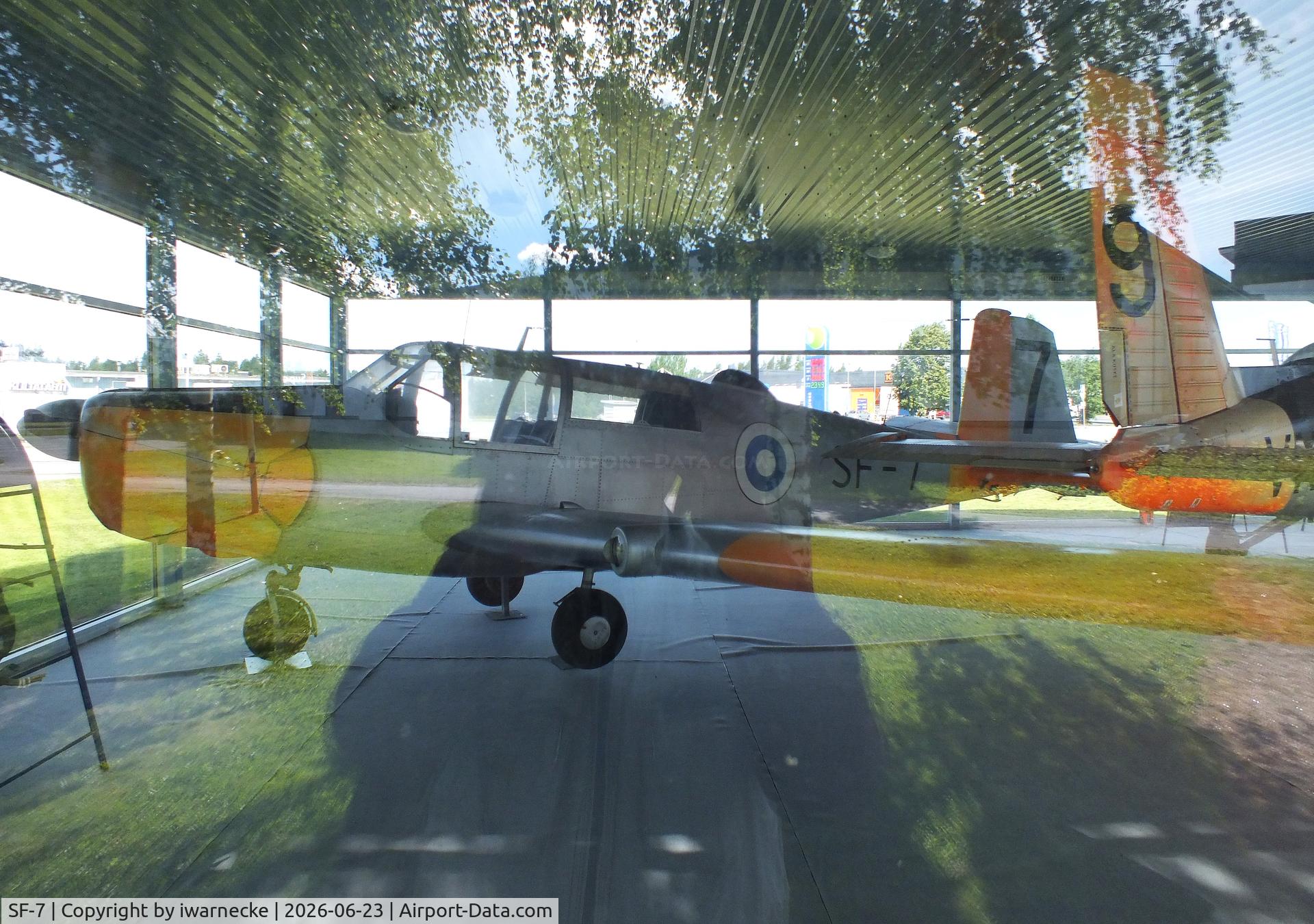 Aircraft SF-7, Saab 91D Safir, c/n 91-353, SAAB 91D Safir inside a glass pavilion (sorry for the reflections) at the Lentokonepuisto (Aircraft Park), Kauhava, photo by iwarnecke
