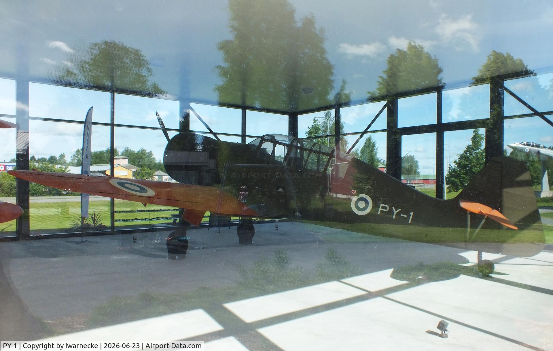Aircraft PY-1, 1939 Valtion Pyry II, c/n not found_PY-1, Valtion lentokonetehdas VL Pyry II inside a glass pavilion (sorry for the reflections) at the Lentokonepuisto (Aircraft Park), Kauhava, photo by iwarnecke