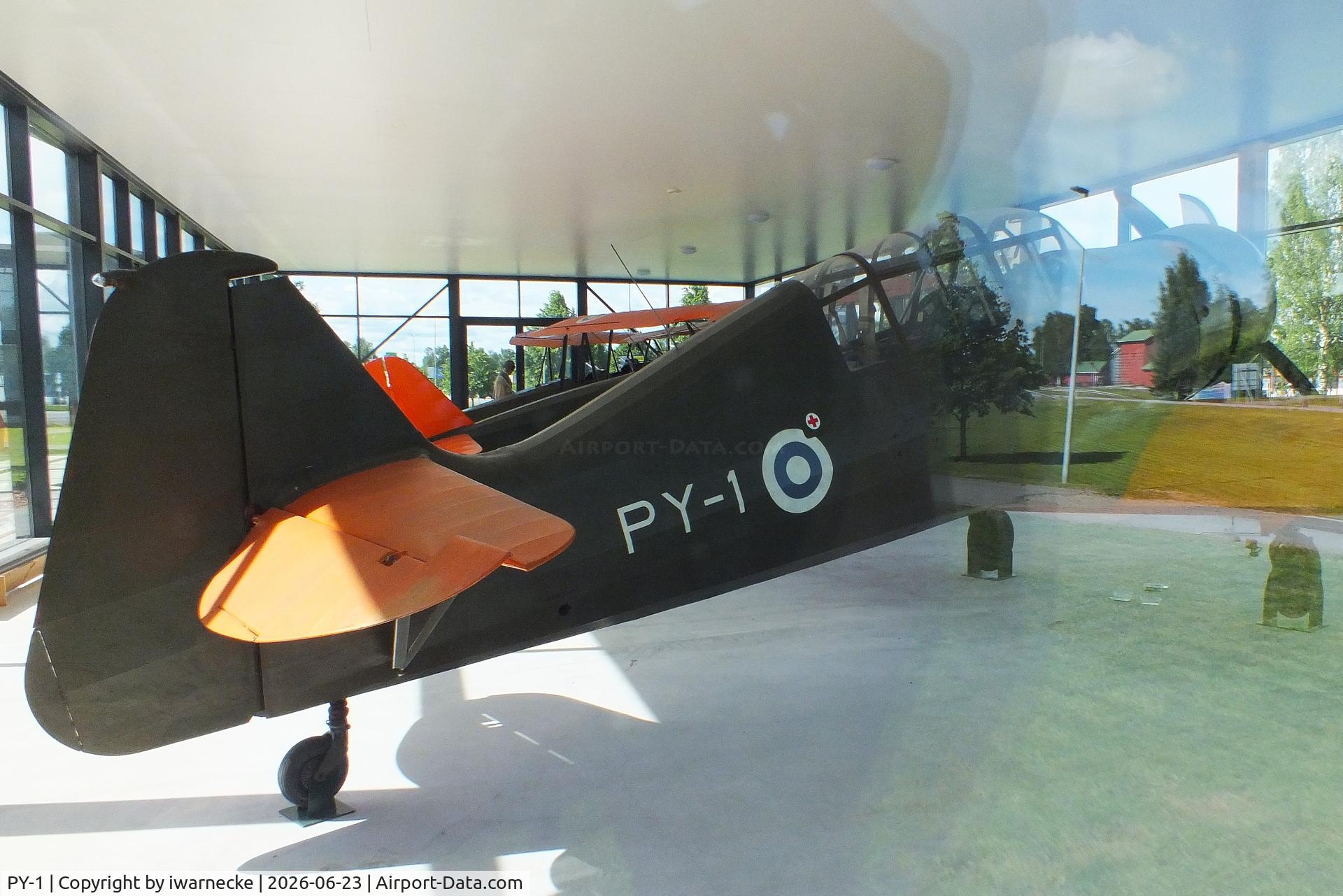 Aircraft PY-1, 1939 Valtion Pyry II, c/n not found_PY-1, Valtion lentokonetehdas VL Pyry II inside a glass pavilion (sorry for the reflections) at the Lentokonepuisto (Aircraft Park), Kauhava, photo by iwarnecke