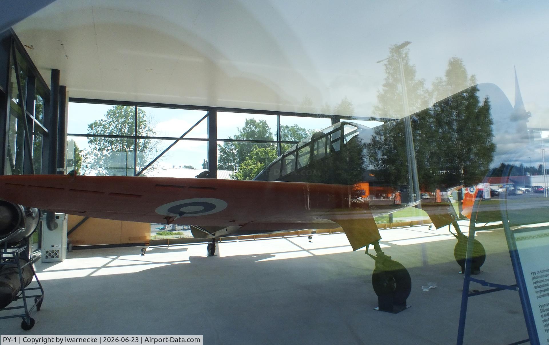 Aircraft PY-1, 1939 Valtion Pyry II, c/n not found_PY-1, Valtion lentokonetehdas VL Pyry II inside a glass pavilion (sorry for the reflections) at the Lentokonepuisto (Aircraft Park), Kauhava, photo by iwarnecke