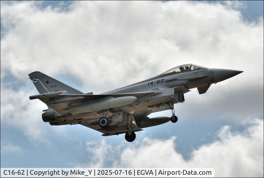Aircraft C16-62, Eurofighter EF-2000 Typhoon S, c/n SS044, Eurofighter EF-2000 Typhoon of the Spanish Air Force arriving at Fairford for RIAT 2025, at EGVA, photo by Mike_Y
