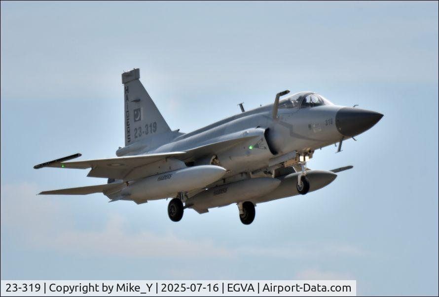 Aircraft 23-319, Chengdu JF-17, c/n FC1C0319, Chengdu JF-17 Thunder of the Pakistan Air Force arriving at Fairford for RIAT 2025, at EGVA, photo by Mike_Y