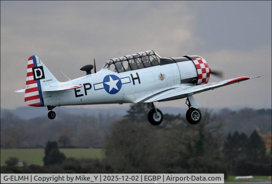 Aircraft G-ELMH, 1942 North American AT-6D Harvard III, c/n 88-16336 (42-84555), 1942 North American AT-6D Harvard III departing Cotswold Airport, at EGBP, photo by Mike_Y