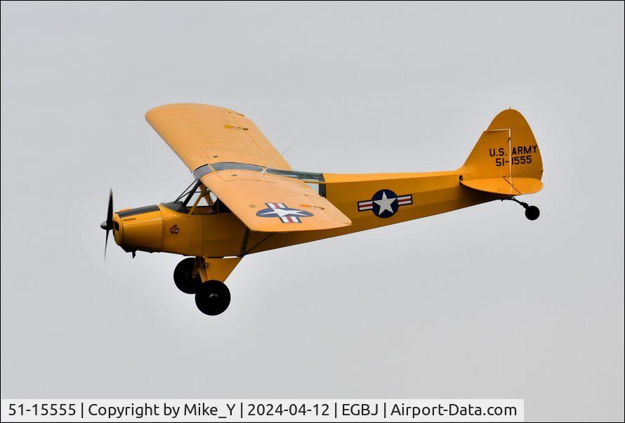 Aircraft 51-15555, 1951 Piper L-18C Super Cub (PA-18-95), c/n 18-1555, 1951 Piper L-18C Super Cub arriving at Gloucestershire Airport, at EGBJ, photo by Mike_Y