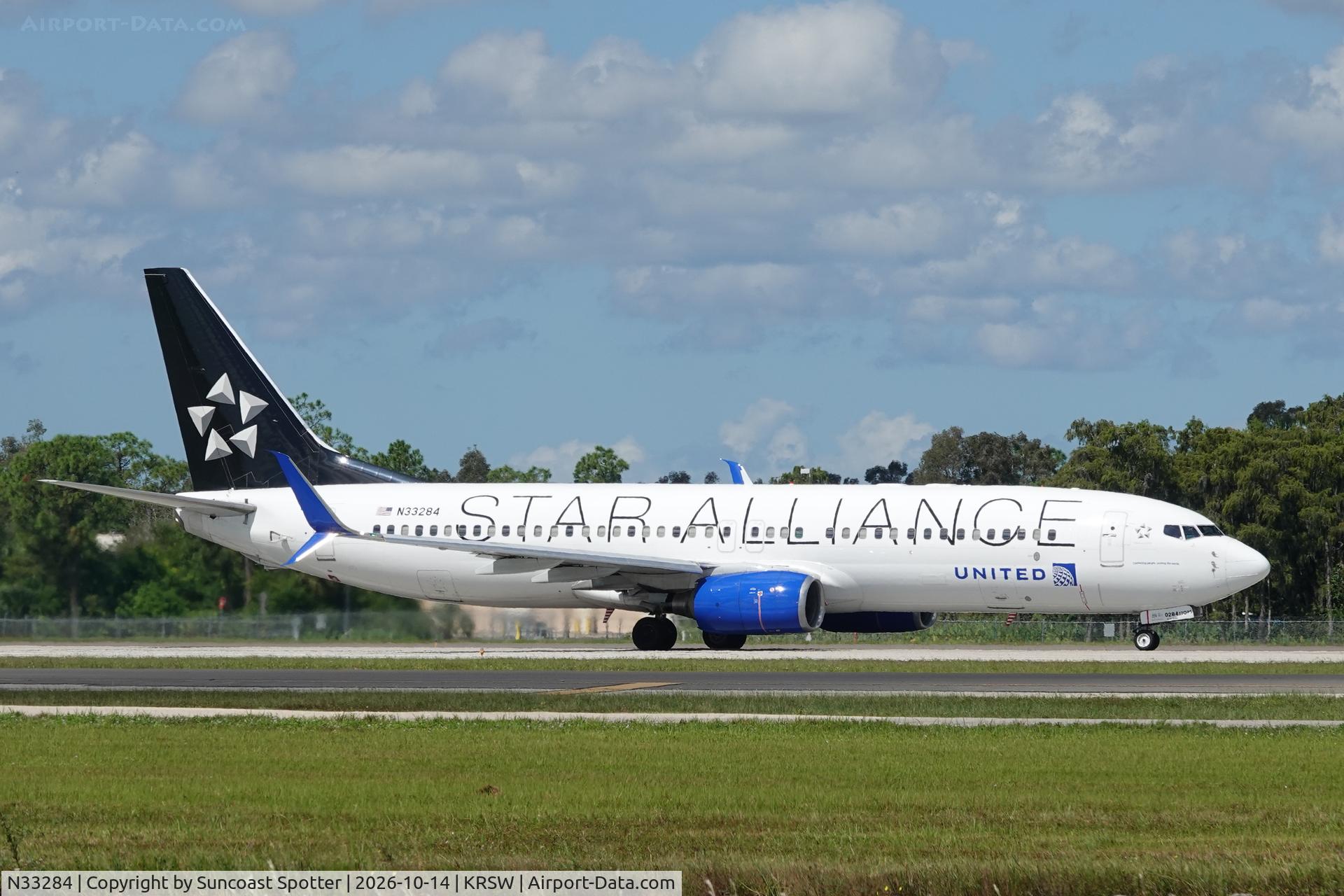 Aircraft N33284, 2004 Boeing 737-824, c/n 31635, United 2494 departs Southwest Florida International Airport enroute to Chicago O’Hare International Airport, at KRSW, photo by Suncoast Spotter