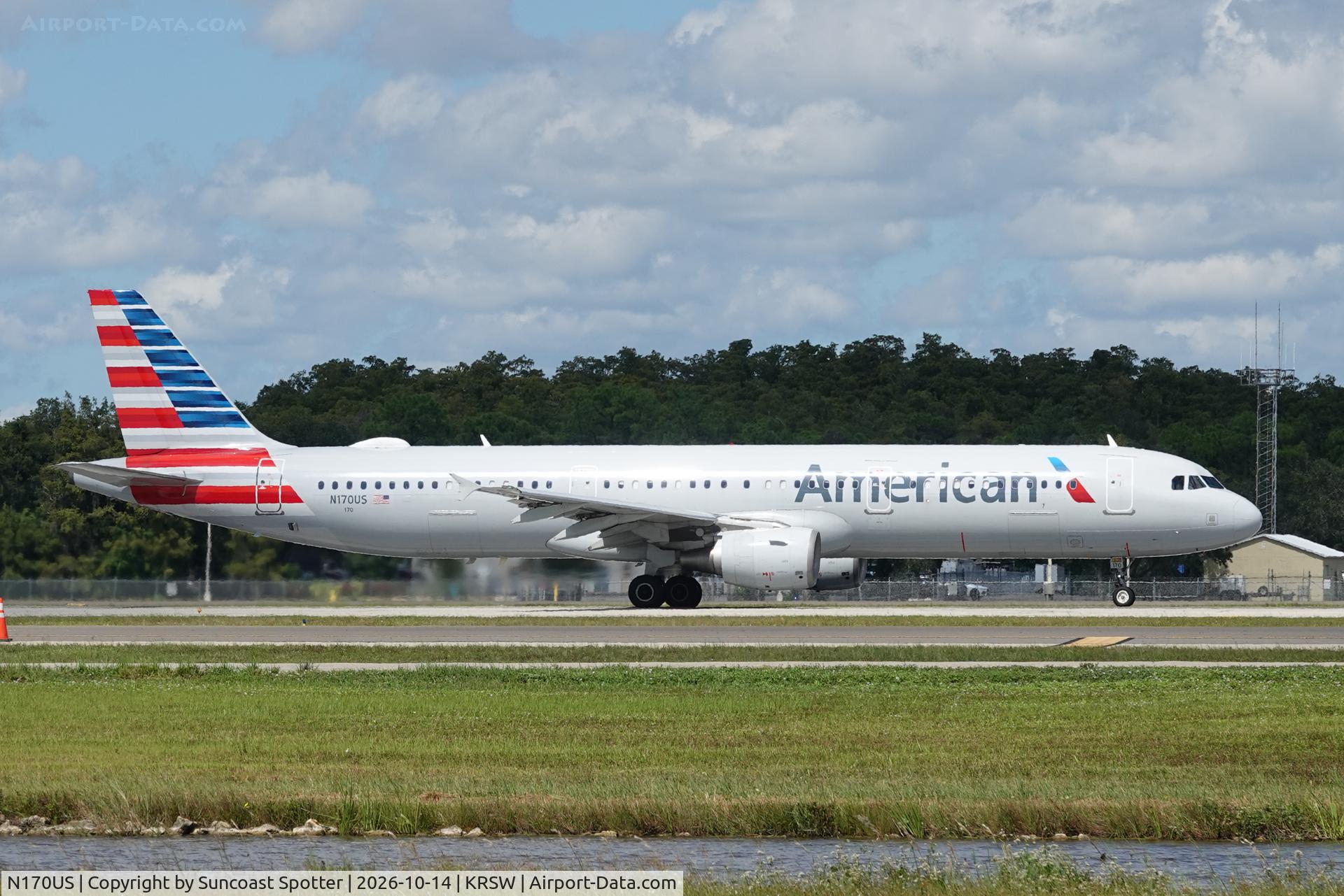 Aircraft N170US, 2001 Airbus A321-211, c/n 1462, American 2437 arrives at Southwest Florida International Airport following flight from Chicago-O’Hare International Airport, at KRSW, photo by Suncoast Spotter