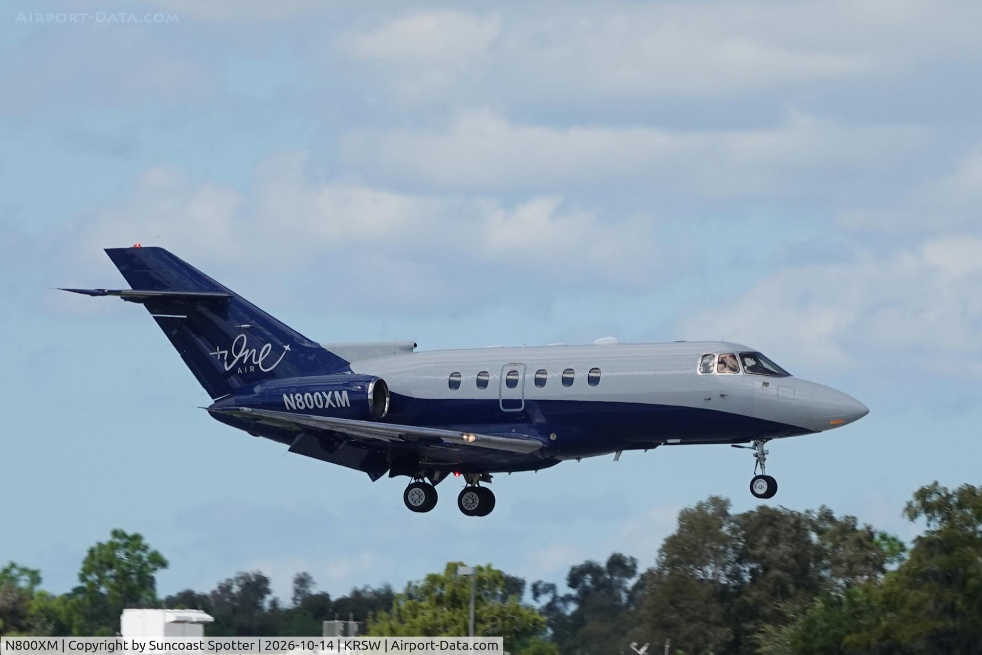 Aircraft N800XM, 1999 Raytheon Hawker 800XP, c/n 258414, Hawker 800XM arrives at Southwest Florida International Airport following flight from Erie International Airport, at KRSW, photo by Suncoast Spotter