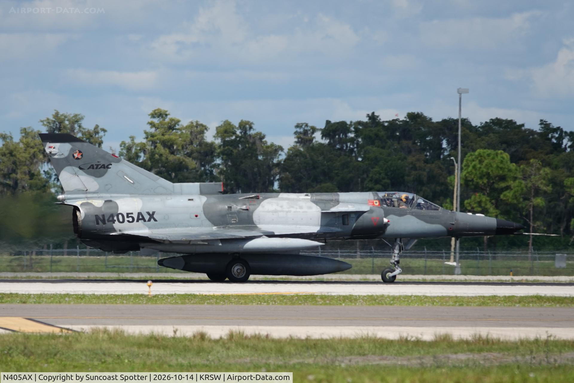 Aircraft N405AX, 1981 Israel Aircraft Industries Kfir C.2, c/n 145, A F-21 Kfir C2 departs Southwest Florida International Airport enroute to training in the Gulf of America, at KRSW, photo by Suncoast Spotter