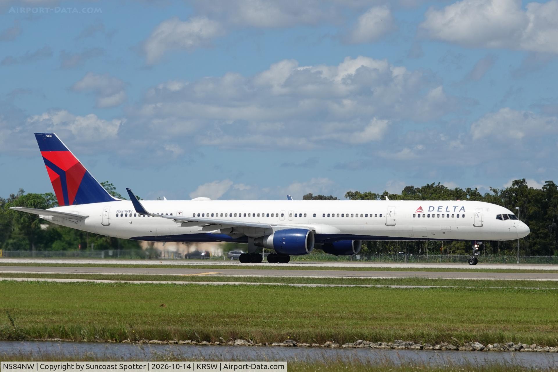 Aircraft N584NW, 2002 Boeing 757-351, c/n 32984, Delta 2001 departs Southwest Florida International Airport enroute to Detroit Metro Airport, at KRSW, photo by Suncoast Spotter