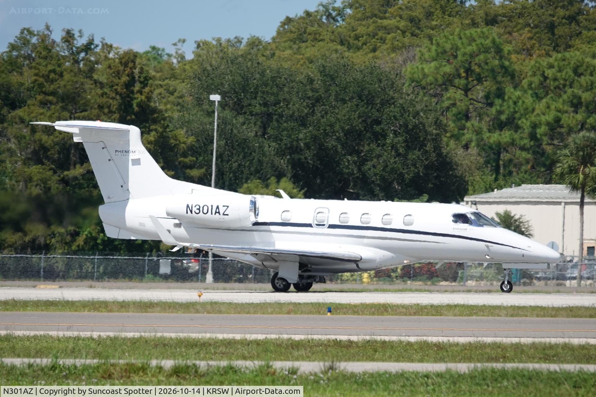 Aircraft N301AZ, 2016 Embraer EMB-505 Phenom 300, c/n 50500377, Phenom 301AZ departs Southwest Florida International Airport enroute to John C Tune Airport, at KRSW, photo by Suncoast Spotter