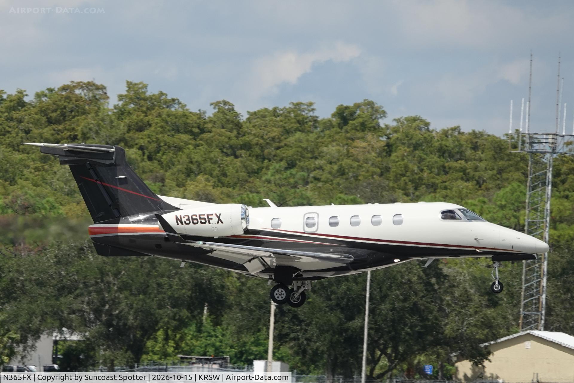 Aircraft N365FX, 2015 Embraer EMB-505 Phenom 300, c/n 50500269, Flexjet 365 arrives at Southwest Florida International Airport following flight from Sugar Land Regional Airport, at KRSW, photo by Suncoast Spotter