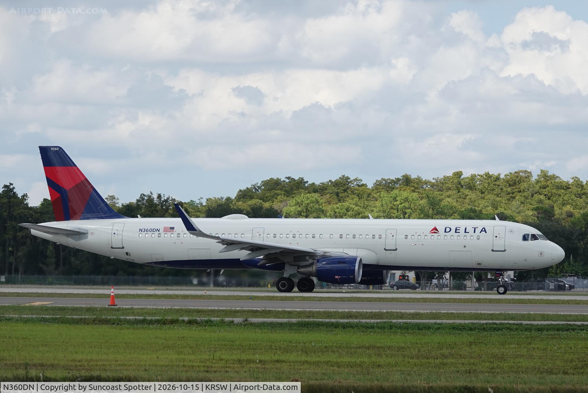 Aircraft N360DN, 2018 Airbus A321-211, c/n 8388, Delta 1153 departs Southwest Florida International Airport enroute to Hartsfield-Jackson Atlanta International Airport, at KRSW, photo by Suncoast Spotter