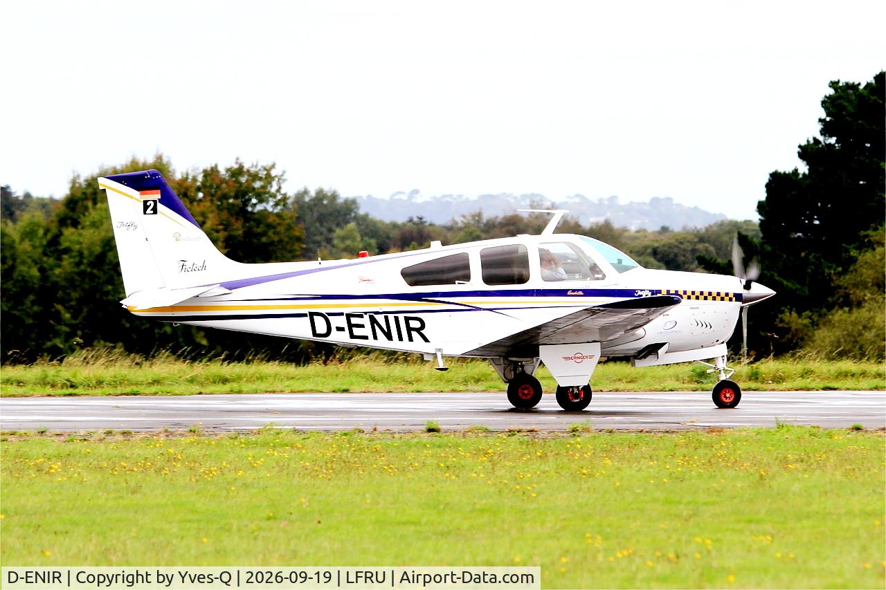 Aircraft D-ENIR, 1970 Beech F33C Bonanza, c/n CJ-27, Beech F33C, Taxiing rwy 04, Morlaix-Ploujean airport (LFRU-MXN), at LFRU, photo by Yves-Q