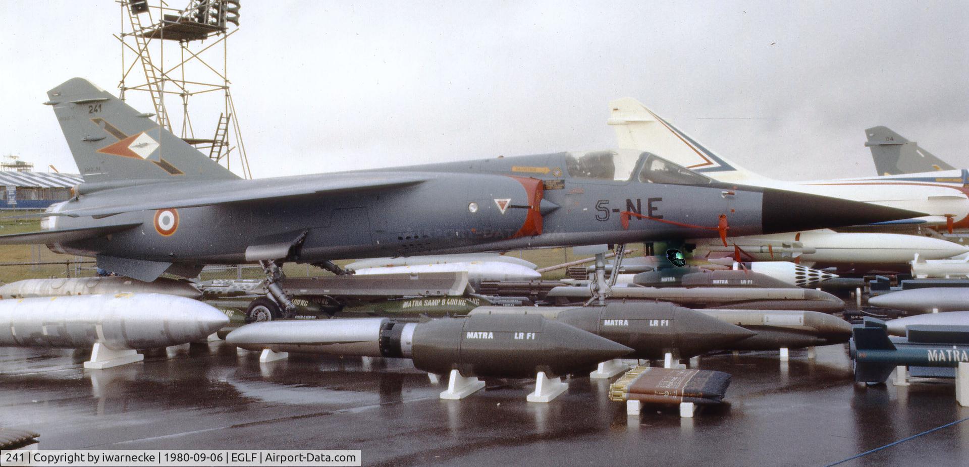 Aircraft 241, Dassault Mirage F.1C, c/n Not found 241, Dassault Mirage F.1C of the Armee de l'Air at Farnborough International 1980, at EGLF, photo by iwarnecke