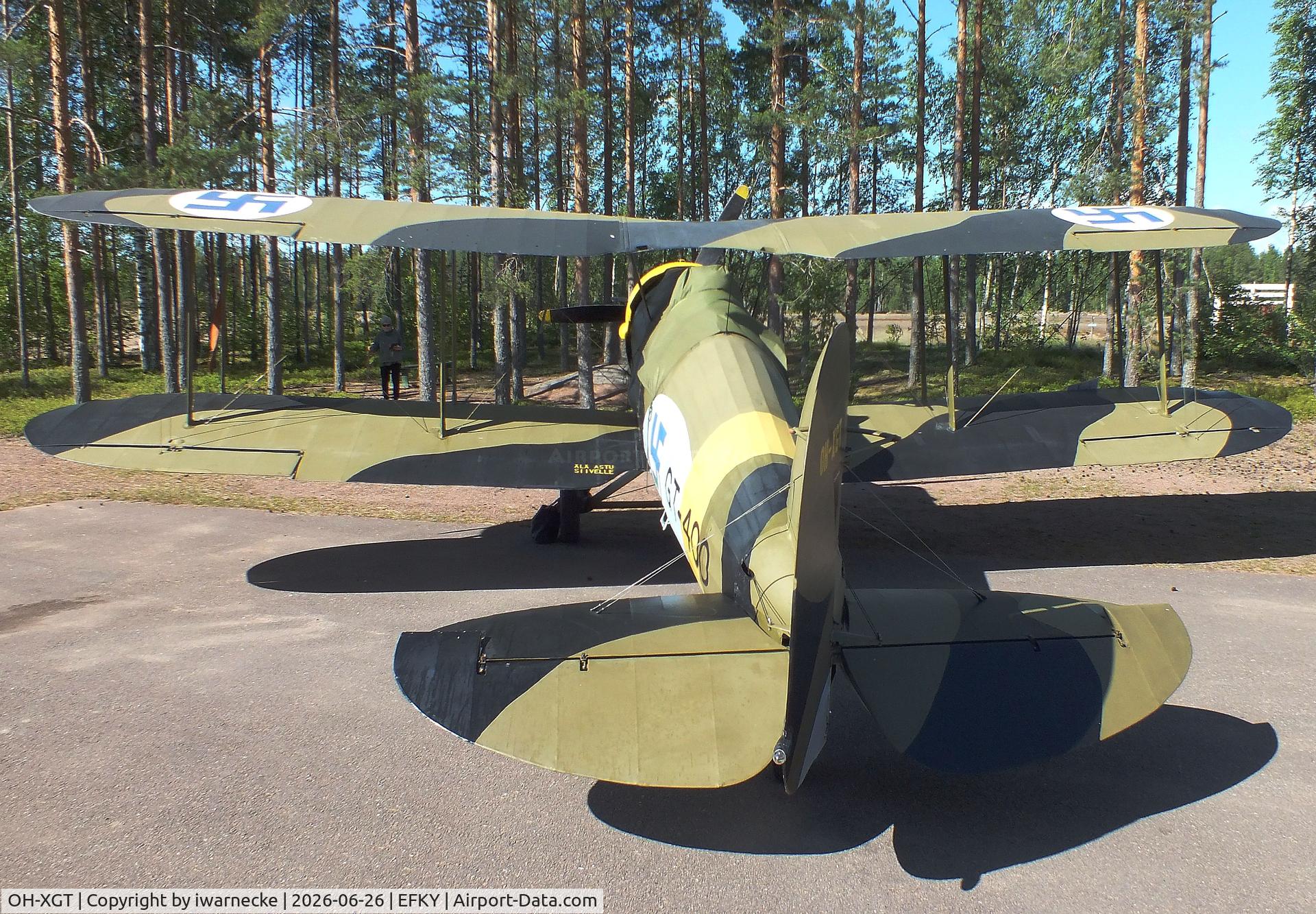 Aircraft OH-XGT, 1936 Gloster Gauntlet Mk.II, c/n G5/35957, Gloster Gauntlet II at the Karhulan ilmailukerhon lentomuseo (Karhula Aero Club Flying Museum), Kymi airfield, Kotka, at EFKY, photo by iwarnecke