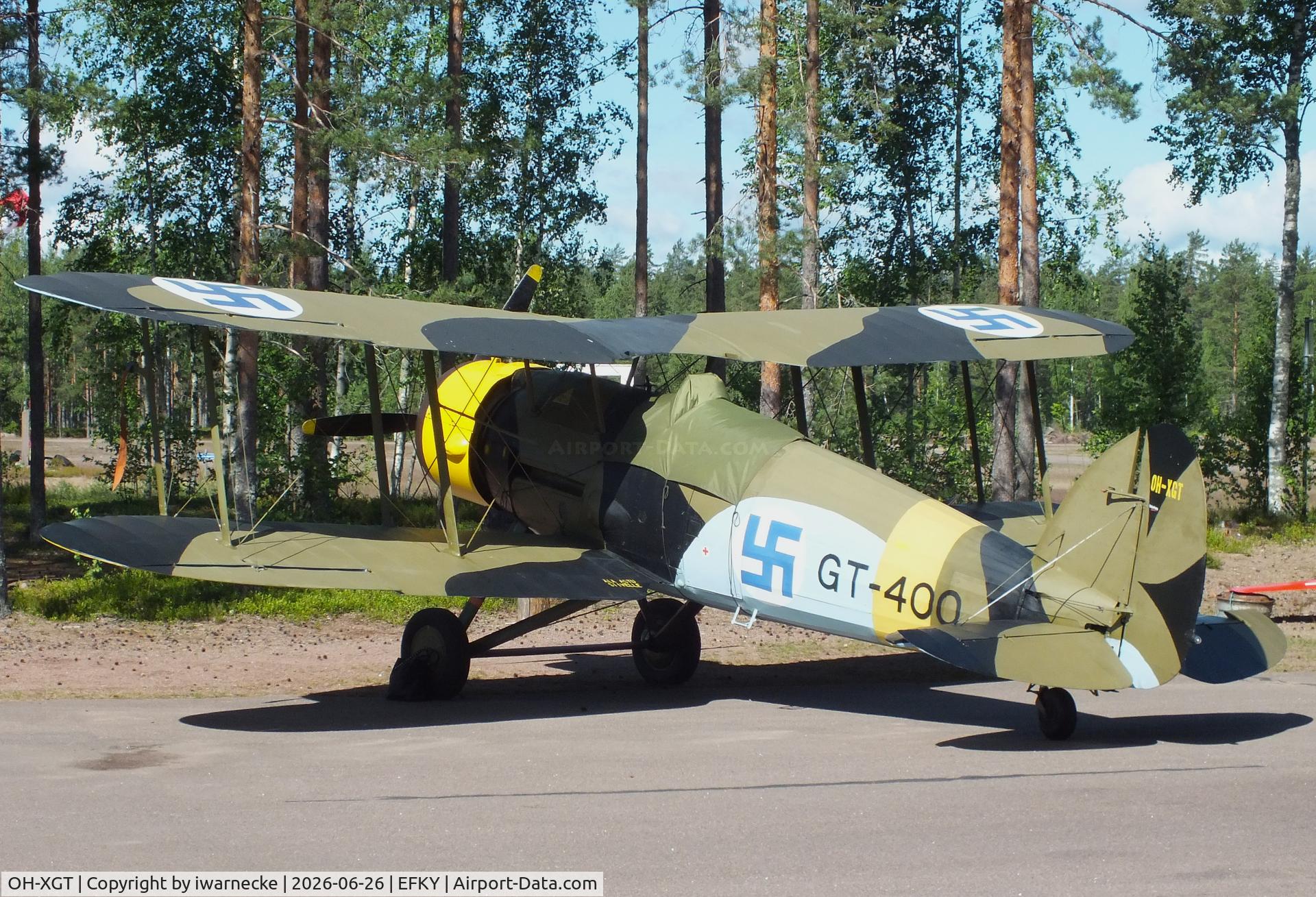 Aircraft OH-XGT, 1936 Gloster Gauntlet Mk.II, c/n G5/35957, Gloster Gauntlet II at the Karhulan ilmailukerhon lentomuseo (Karhula Aero Club Flying Museum), Kymi airfield, Kotka, at EFKY, photo by iwarnecke