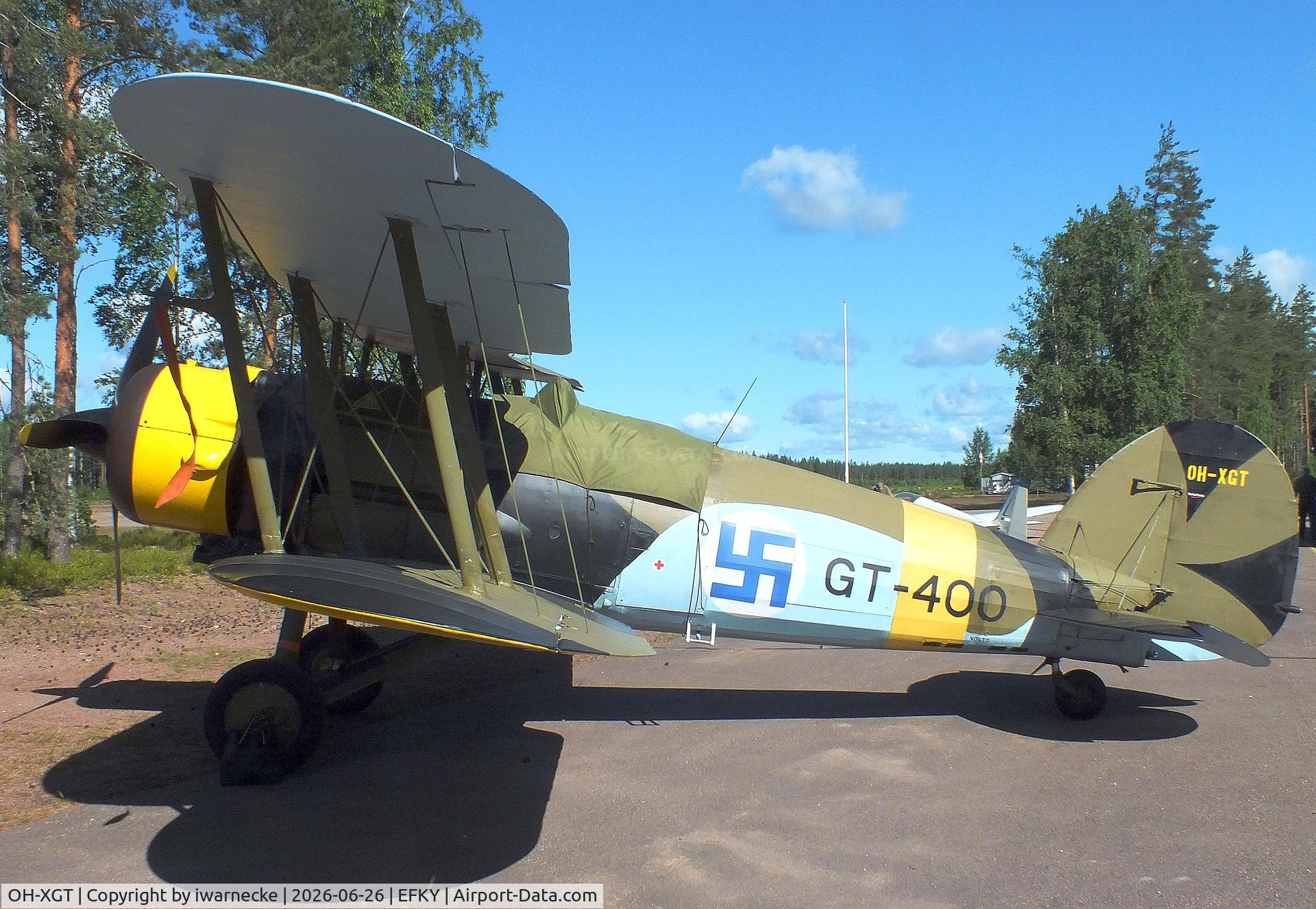 Aircraft OH-XGT, 1936 Gloster Gauntlet Mk.II, c/n G5/35957, Gloster Gauntlet II at the Karhulan ilmailukerhon lentomuseo (Karhula Aero Club Flying Museum), Kymi airfield, Kotka, at EFKY, photo by iwarnecke