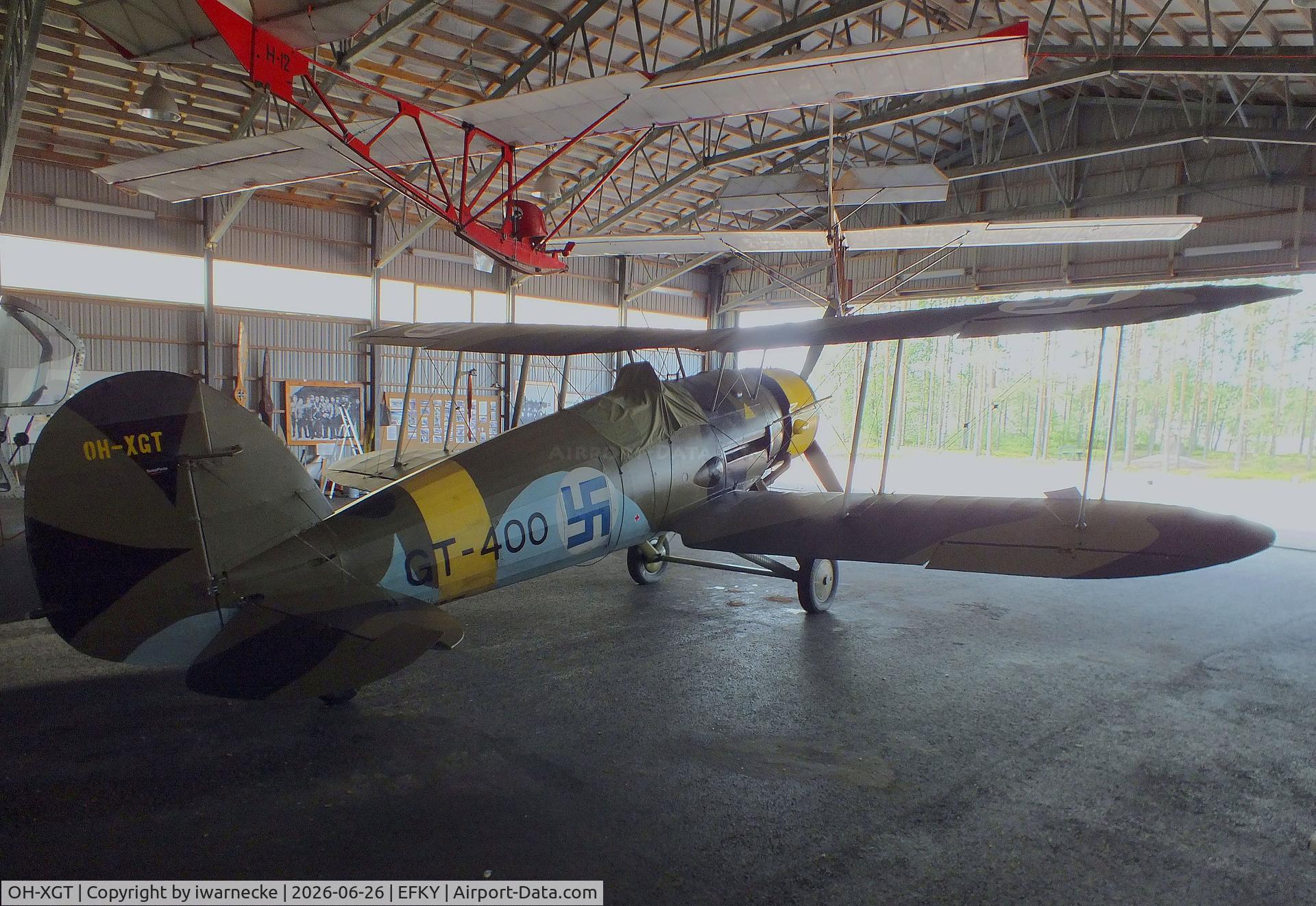 Aircraft OH-XGT, 1936 Gloster Gauntlet Mk.II, c/n G5/35957, Gloster Gauntlet II at the Karhulan ilmailukerhon lentomuseo (Karhula Aero Club Flying Museum), Kymi airfield, Kotka, at EFKY, photo by iwarnecke