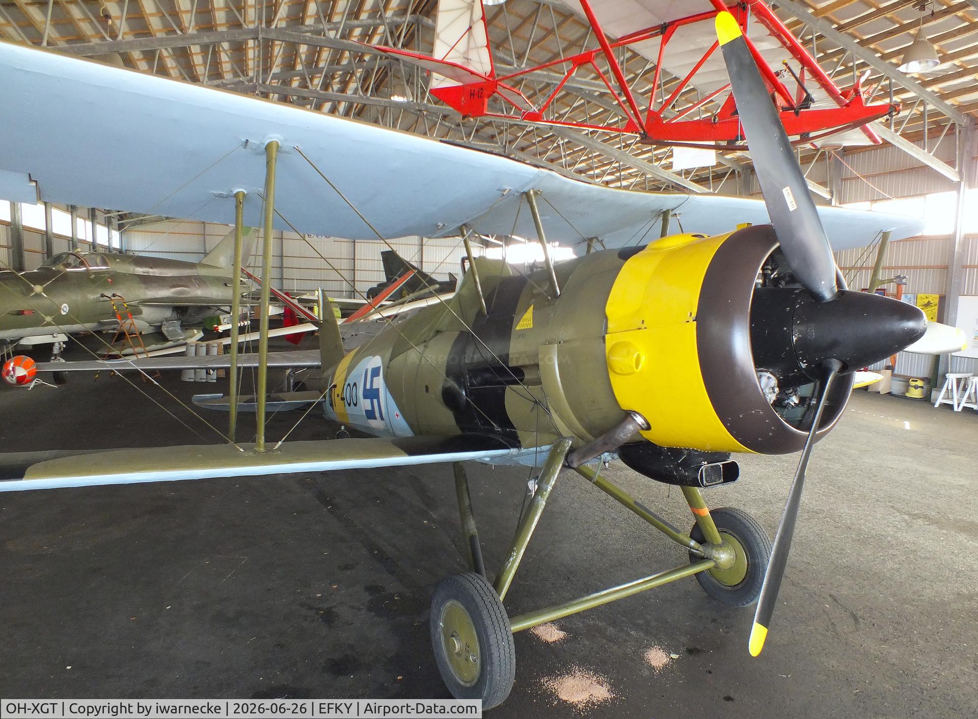 Aircraft OH-XGT, 1936 Gloster Gauntlet Mk.II, c/n G5/35957, Gloster Gauntlet II at the Karhulan ilmailukerhon lentomuseo (Karhula Aero Club Flying Museum), Kymi airfield, Kotka, at EFKY, photo by iwarnecke