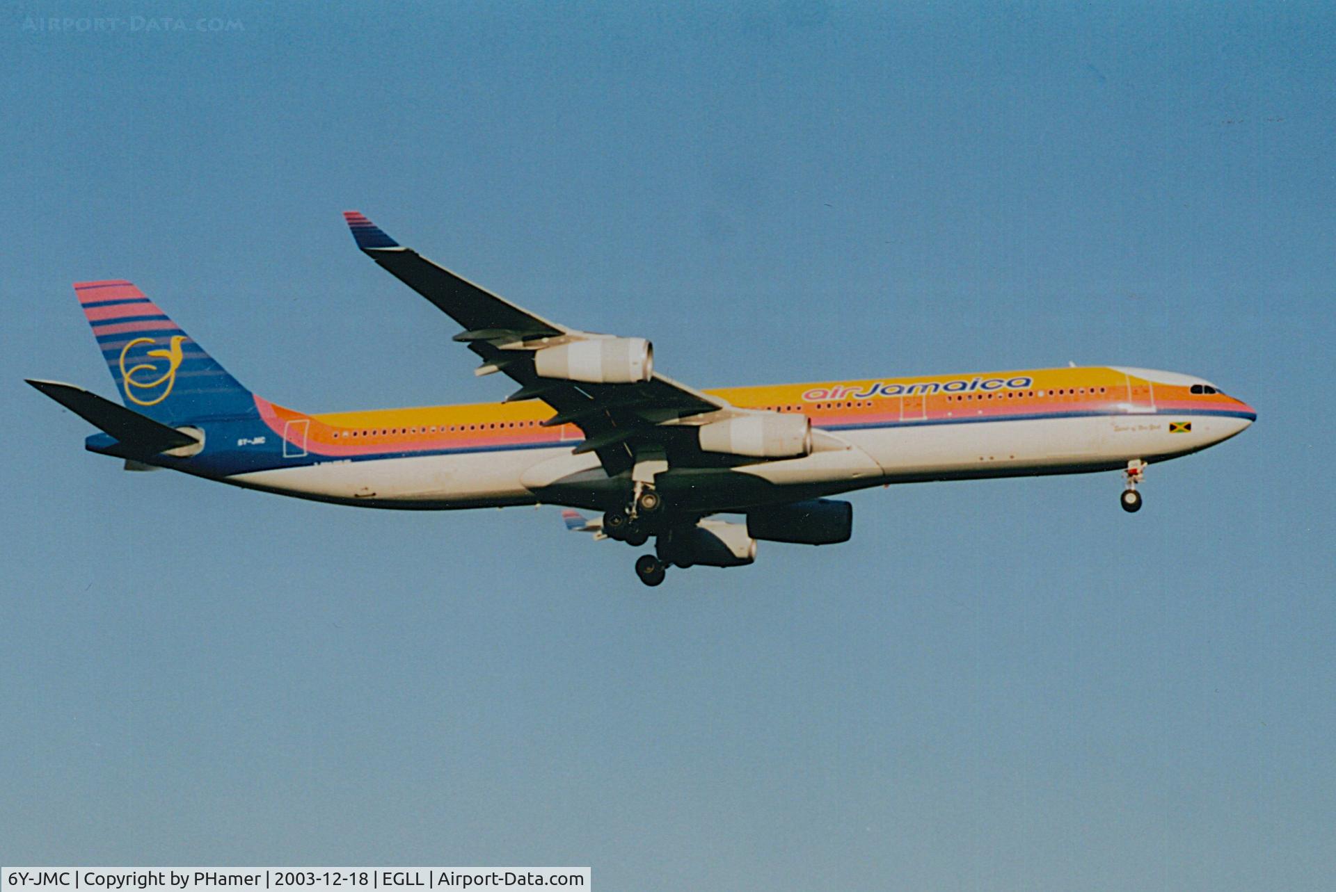 Aircraft 6Y-JMC, 1994 Airbus A340-312, c/n 048, Heathrow, at EGLL, photo by PHamer