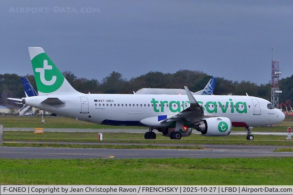 Aircraft F-GNEO, 2023 Airbus A320-252N, c/n 11918, Marrakesh (RAK) Paris (ORY) TO3011 Diverted to Bordeaux (BOD), at LFBD, photo by Jean Christophe Ravon / FRENCHSKY