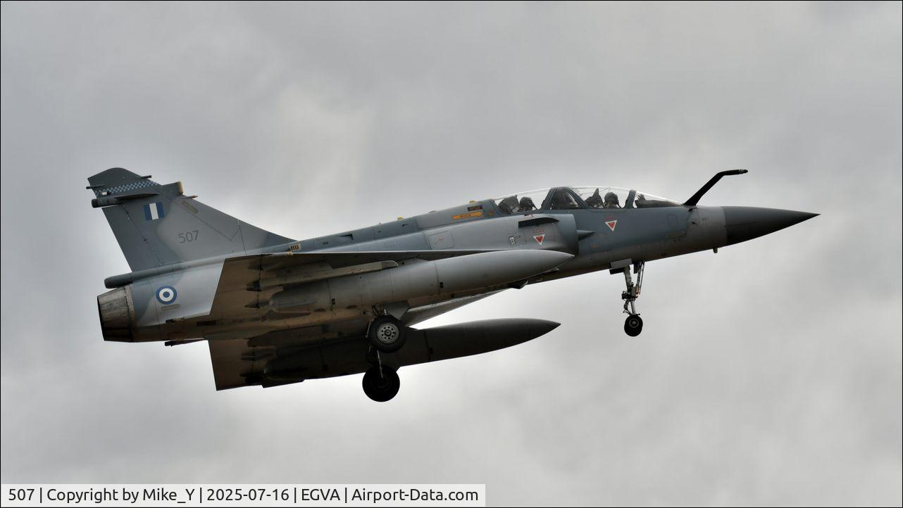 Aircraft 507, Dassault Mirage 2000B, c/n 31, Dassault Mirage 2000B of the Hellenic (Greek) Air Force arriving at RAF Fairford for RIAT 2025, at EGVA, photo by Mike_Y