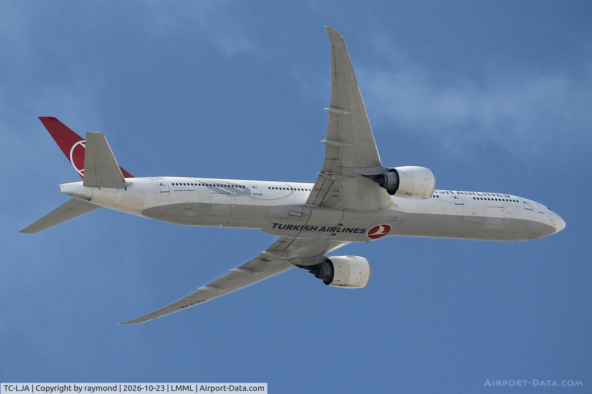 Aircraft TC-LJA, 2015 Boeing 777-3F2/ER, c/n 44121 l/n 1296, Boeing 777-3F2/ER reg TC-LJA of Turkish Airlines on departure from MLA., at LMML, photo by raymond
