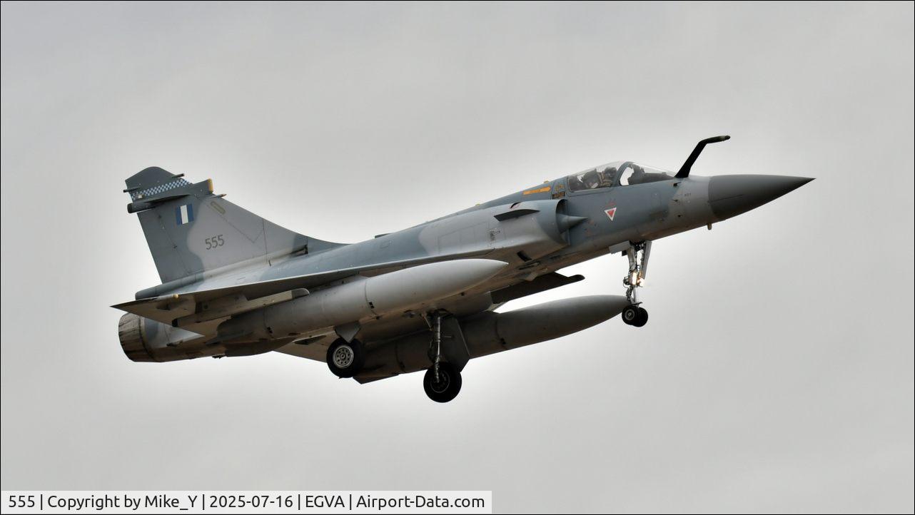 Aircraft 555, Dassault Mirage 2000-5EG, c/n 555, Dassault Mirage 2000-5EG of the Hellenic (Greek) Air Force arriving at RAF Fairford for RIAT 2025, at EGVA, photo by Mike_Y