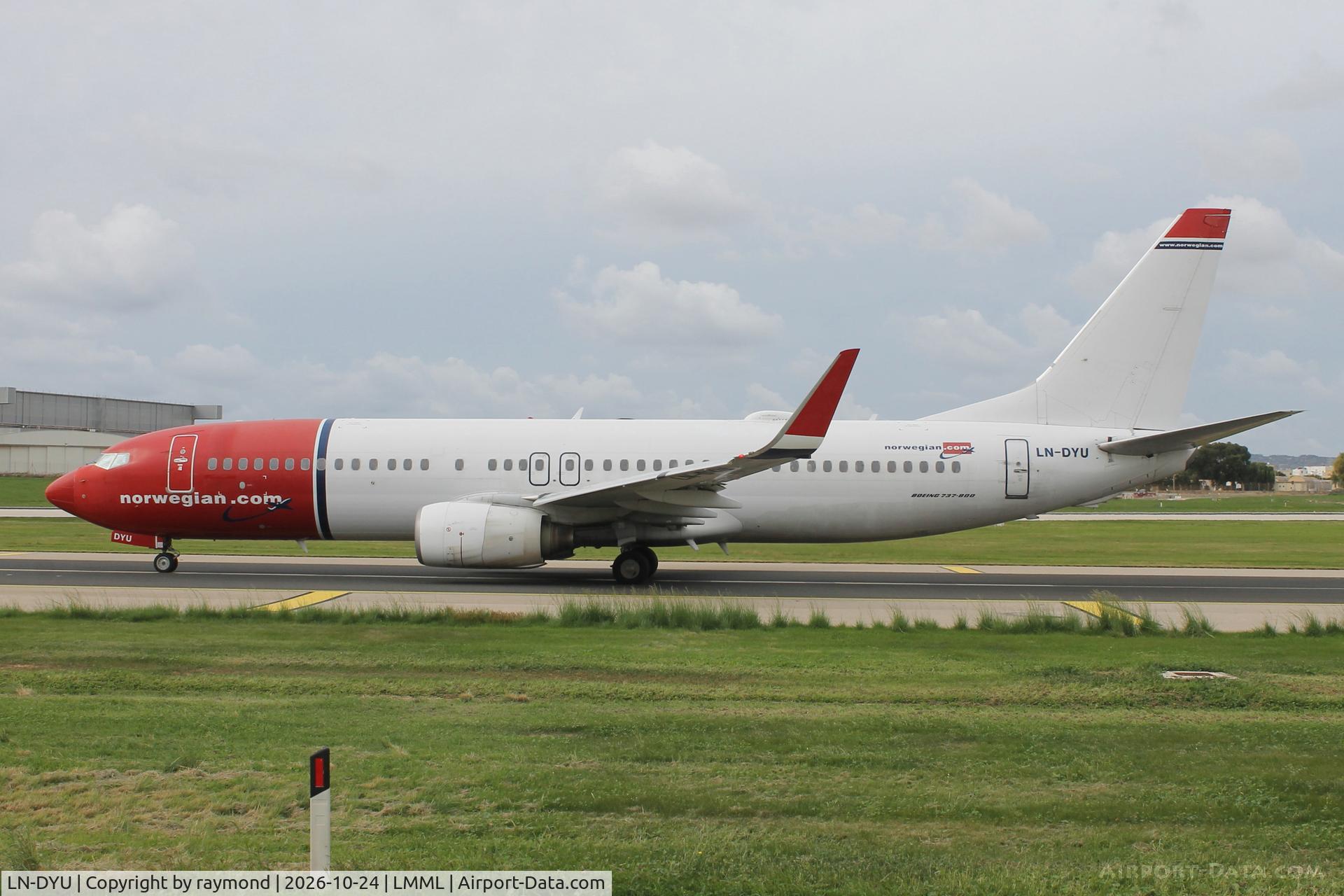 Aircraft LN-DYU, 2011 Boeing 737-8JP, c/n 39008 l/n 3725, Boeing 737-8JP of Norwegian Air reg LN-DYU taxiing out for departure from MLA., at LMML, photo by raymond
