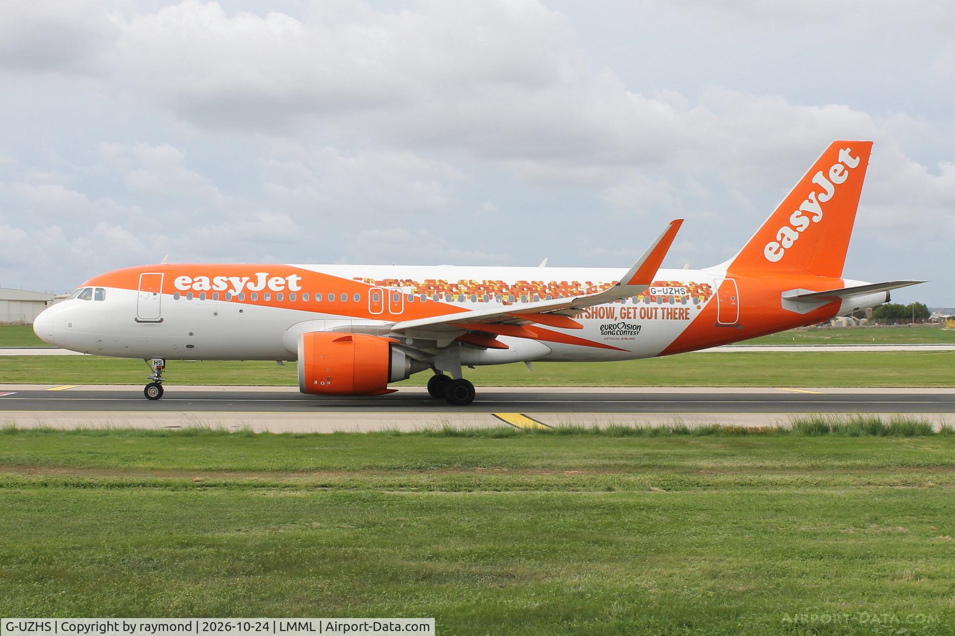 Aircraft G-UZHS, 2018 Airbus A320-251N, c/n 8506, Airbus A320-251N reg G-UZHS of Easyjet in Eurovision special livery departing from MLA., at LMML, photo by raymond