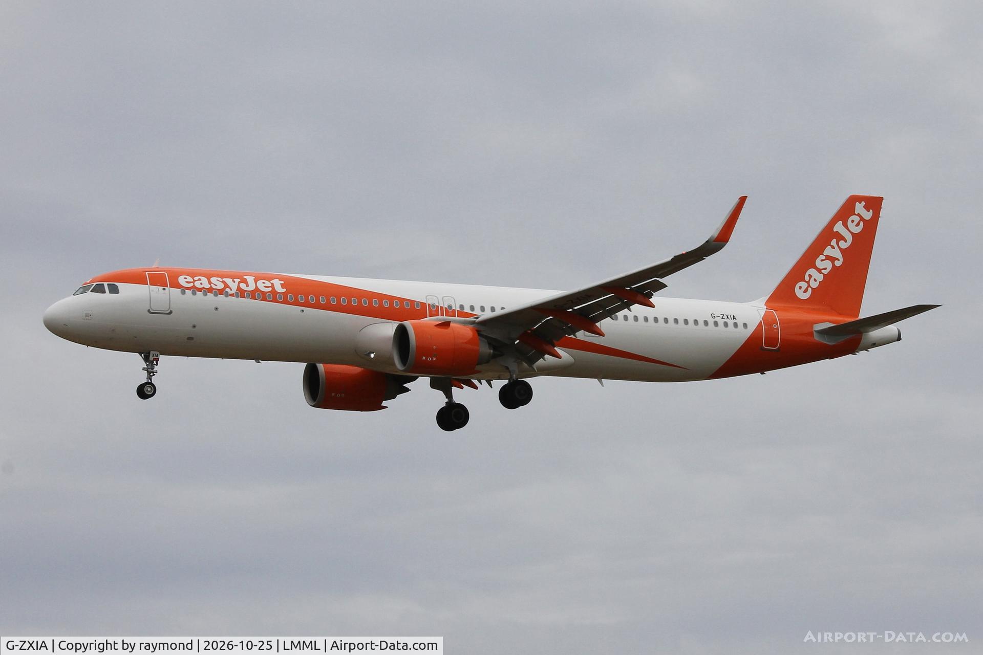 Aircraft G-ZXIA, 2026 Airbus A321-251NX, c/n 13163 l/n 6857, Airbus A321-251NX reg G-ZXIA of Easyjet on final approach approach for RW31 MLA., at LMML, photo by raymond