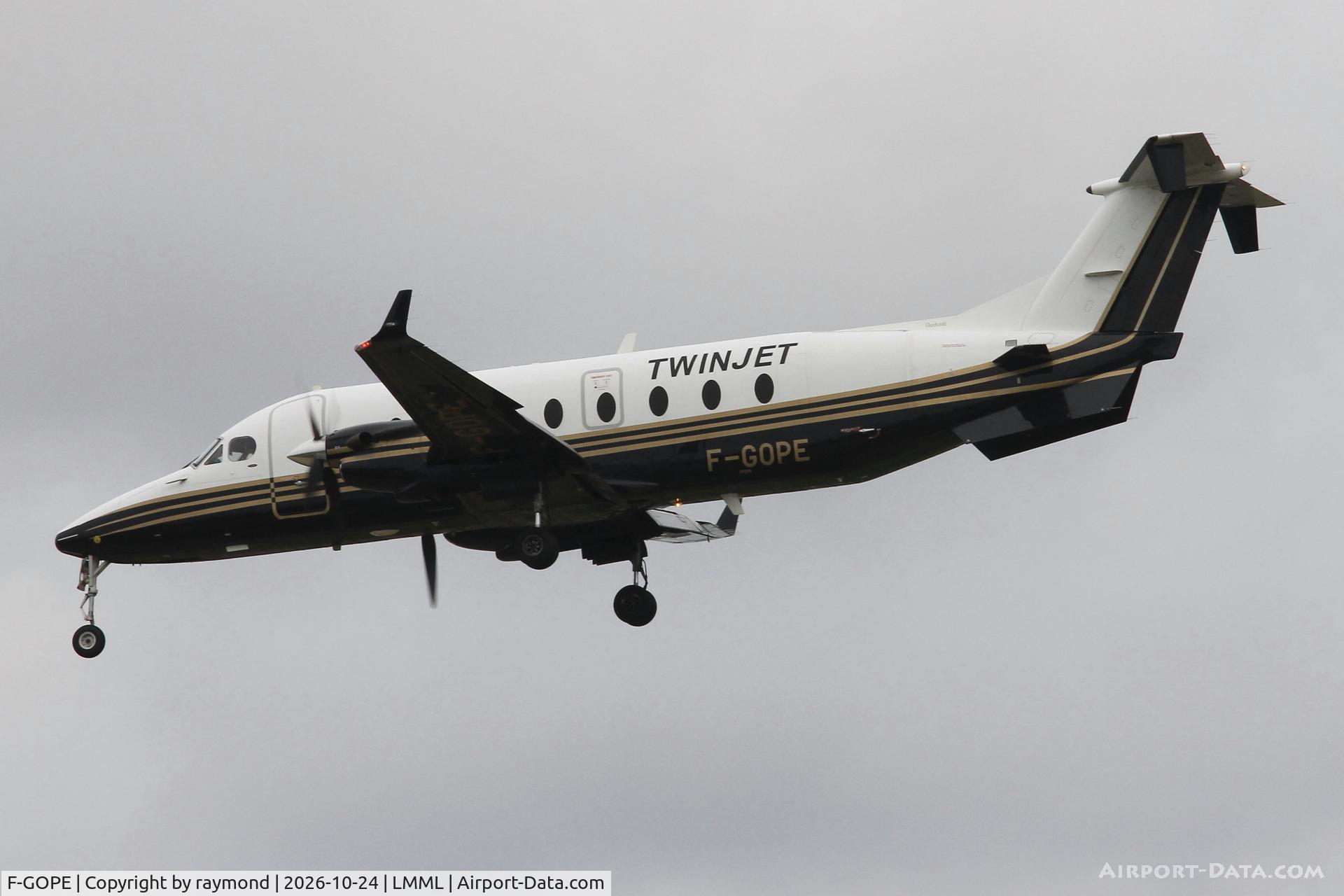 Aircraft F-GOPE, 1994 Beech 1900D, c/n UE-103, Beech 1900D reg F-GOPE of Twinjet on final approach for RW31 MLA., at LMML, photo by raymond