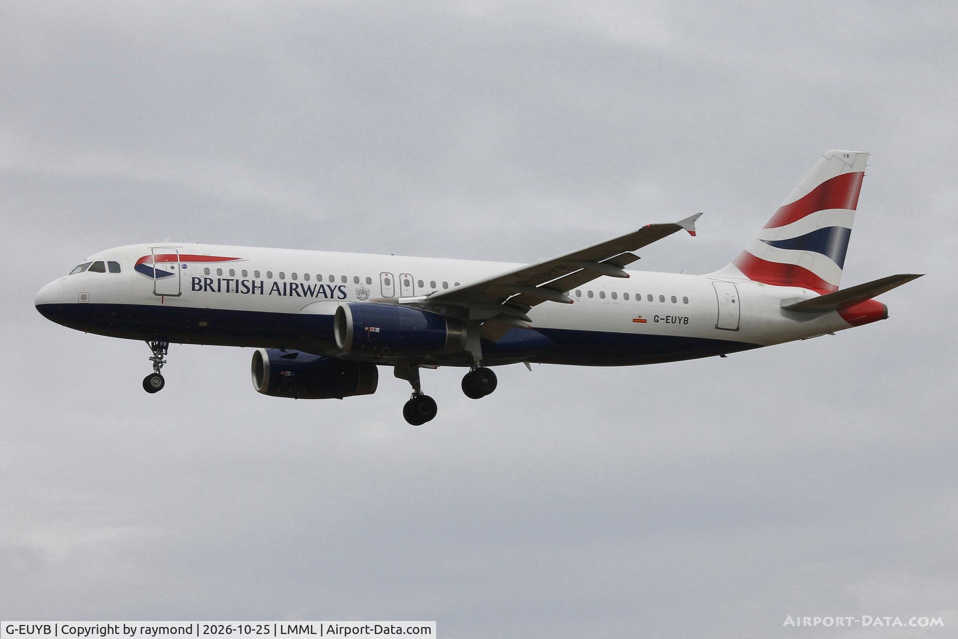 Aircraft G-EUYB, 2008 Airbus A320-232, c/n 3703, Airbus A320-232 reg G-EUYB of British Airways on approach for RW31 Malta., at LMML, photo by raymond