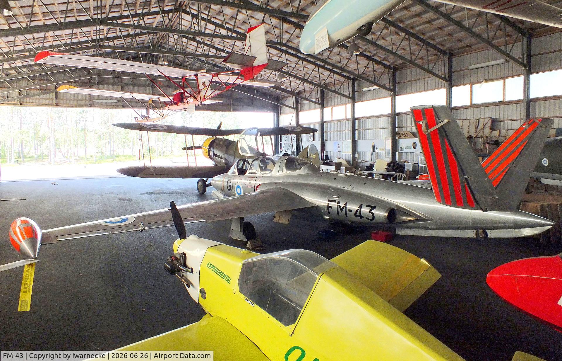 Aircraft FM-43, Fouga (Valmet) CM-170R Magister, c/n FM-43, Fouga (Valmet) CM.170R Magister at the Karhulan ilmailukerhon lentomuseo (Karhula Aero Club Flying Museum), Kymi airfield, Kotka, photo by iwarnecke