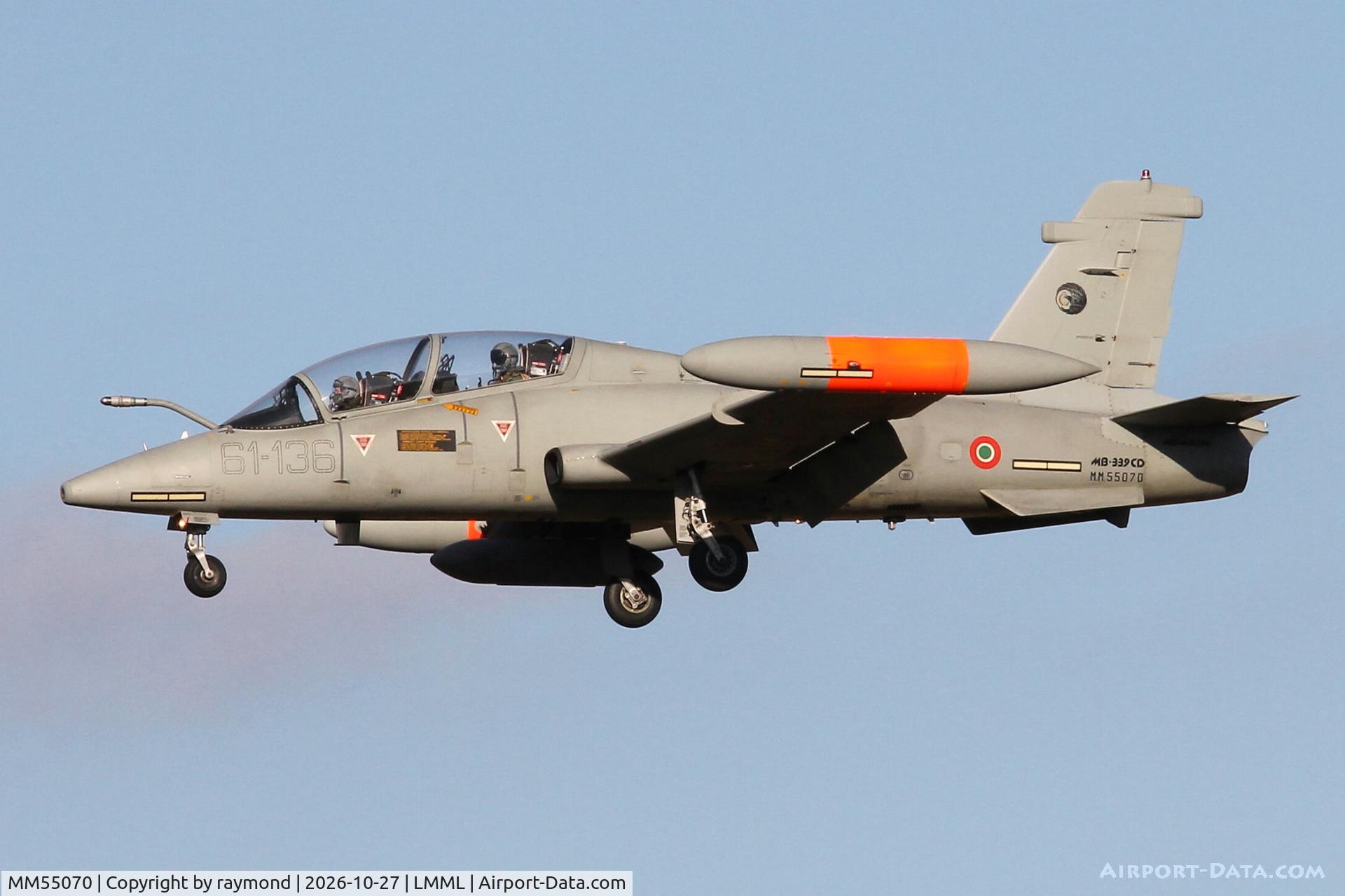 Aircraft MM55070, Aermacchi MB-339CD, c/n 6872, Aermacchi MB-339CD reg MM55070/61-136 of 61 Stormo Italian Air Force is seen approaching RW31 landing in Malta., at LMML, photo by raymond