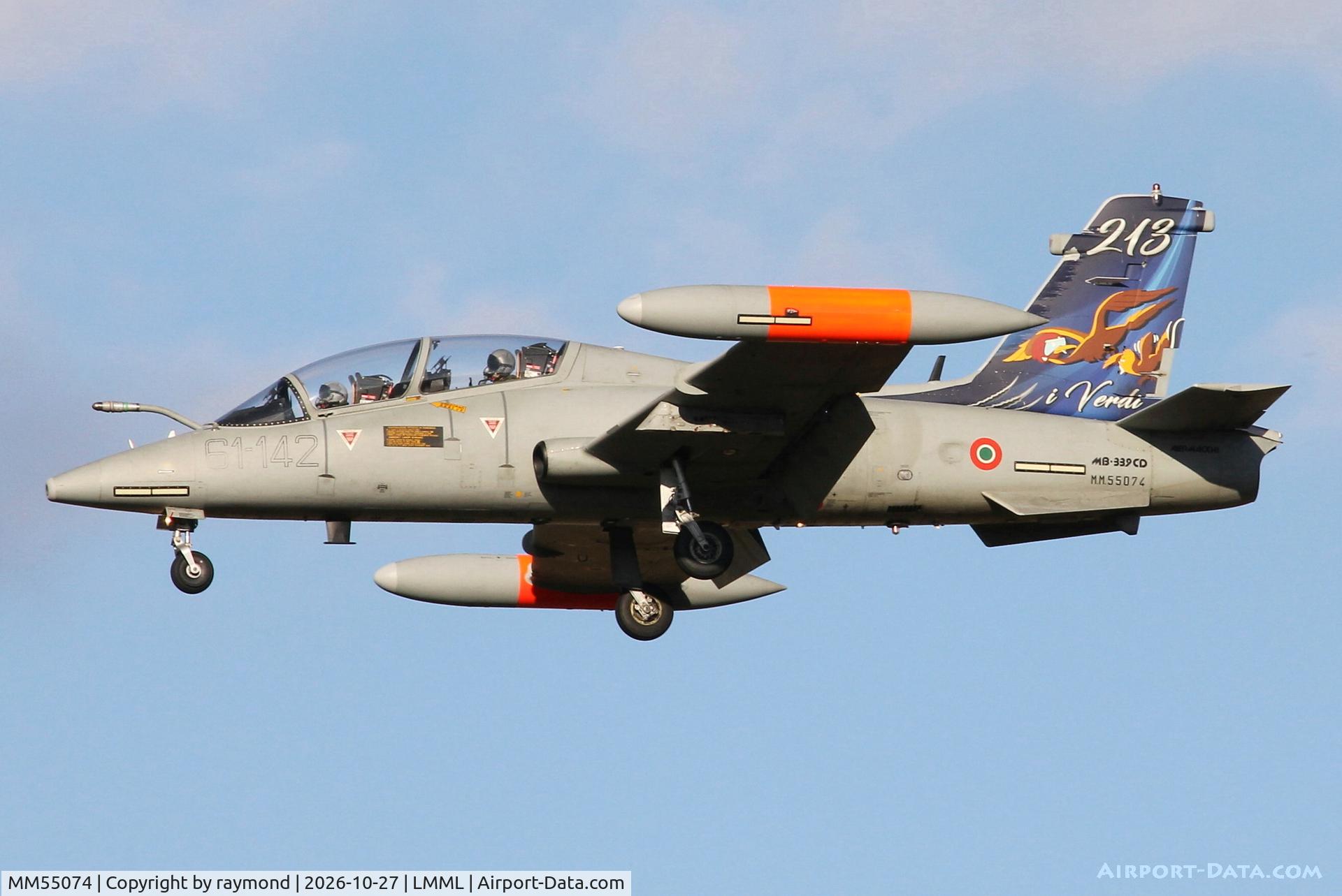 Aircraft MM55074, Aermacchi MB-339CD, c/n 6878, Aeromacchi MB-339CD reg MM55074/61-142 of 61Stormo, Italian Air Force approaching RW31 landing in Malta., at LMML, photo by raymond