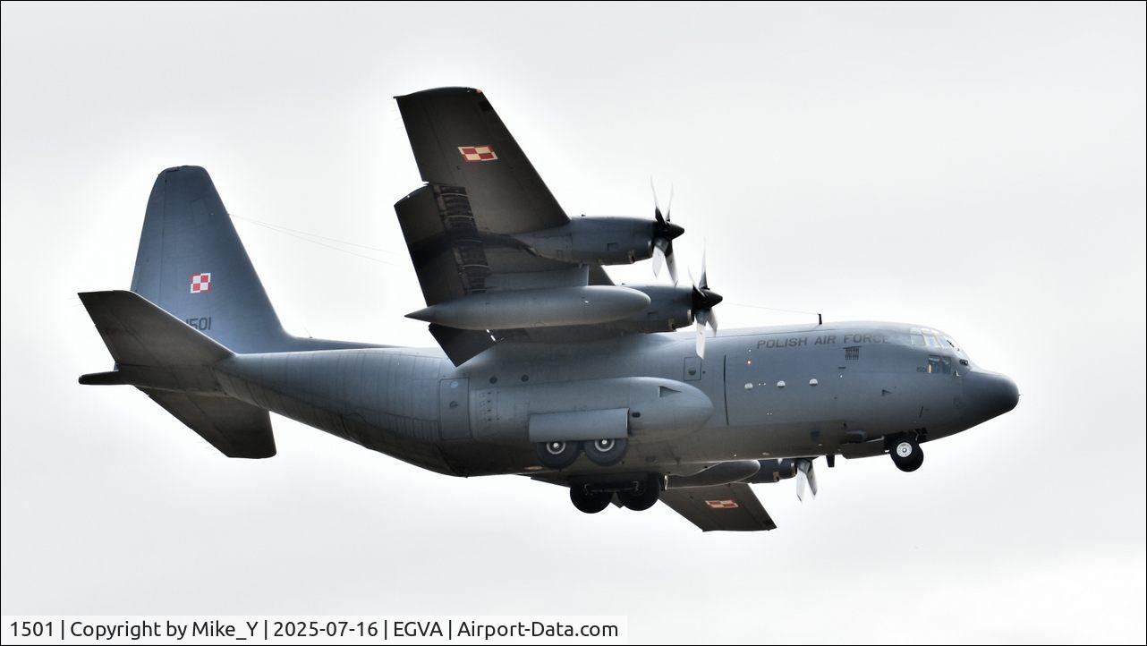 Aircraft 1501, 1970 Lockheed C-130E-LM Hercules, c/n 382-4428, C-130 Hercules of the Polish Air Force arriving at RAF Fairford for RIAT 2025, at EGVA, photo by Mike_Y