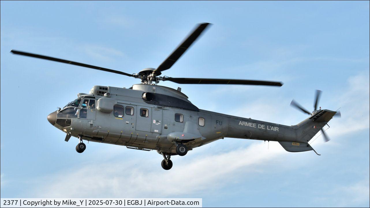Aircraft 2377, Aérospatiale AS-332L-1 Super Puma Super Puma, c/n 2377, French Air Force Super Puma arriving at Gloucestershire Airport, at EGBJ, photo by Mike_Y