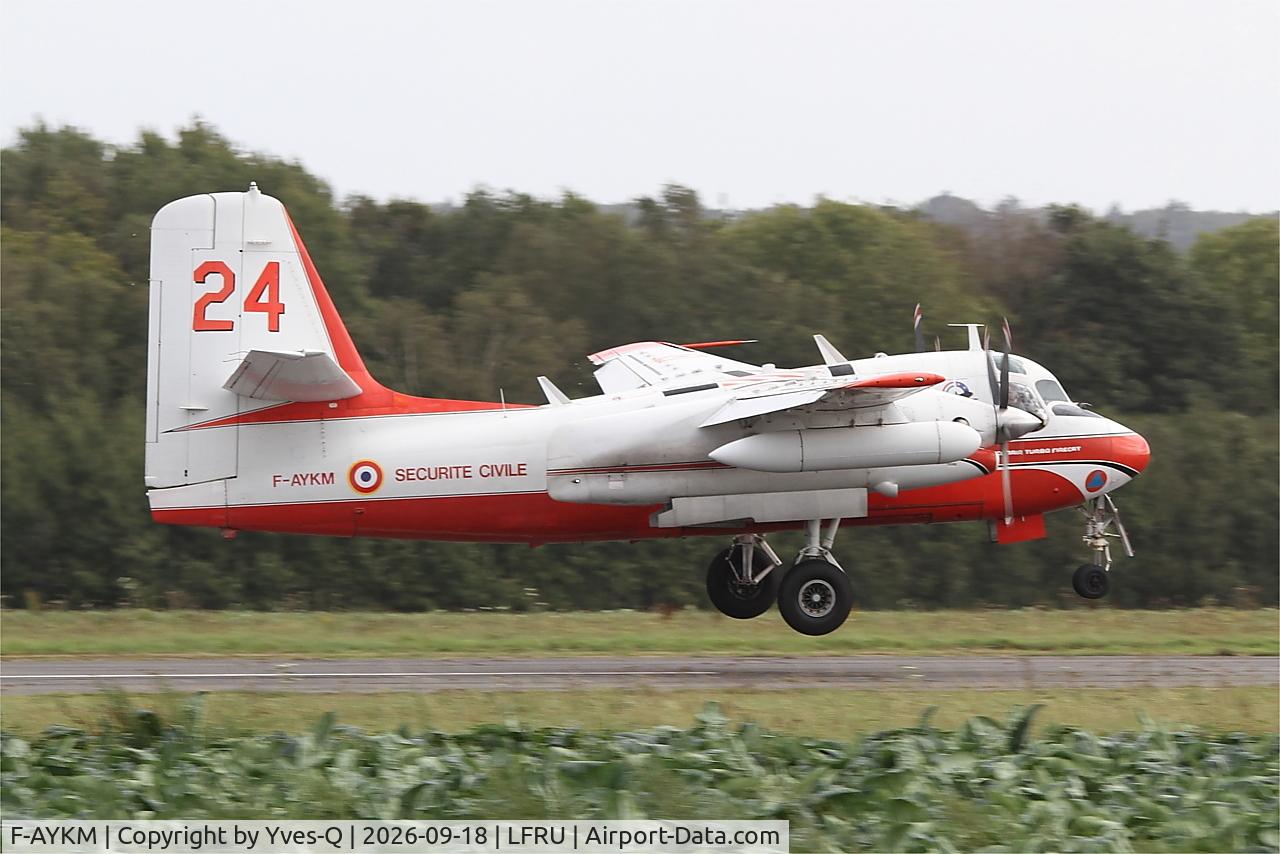 Aircraft F-AYKM, Grumman Conair S-2T Turbo Firecat, c/n 461/021, Grumman Conair S-2T Turbo Firecat, Landing rwy 22, Morlaix-Ploujean airport (LFRU-MXN), at LFRU, photo by Yves-Q