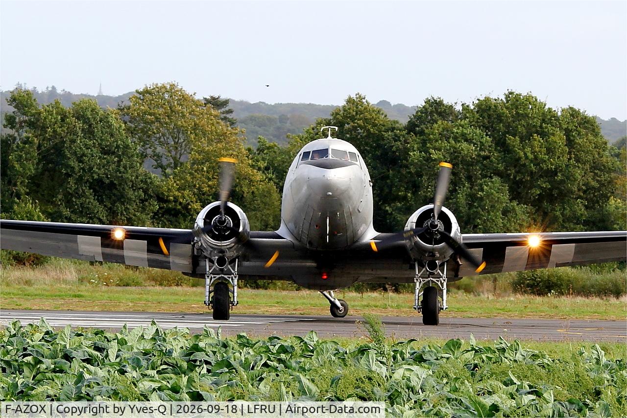 Aircraft F-AZOX, 1945 Douglas DC-3C-S1C3G (C-47B-35-DK), c/n 16604 l/n 33352, Douglas DC-3C-S1C3G, Lining up rwy 22, Morlaix-Ploujean airport (LFRU-MXN), at LFRU, photo by Yves-Q