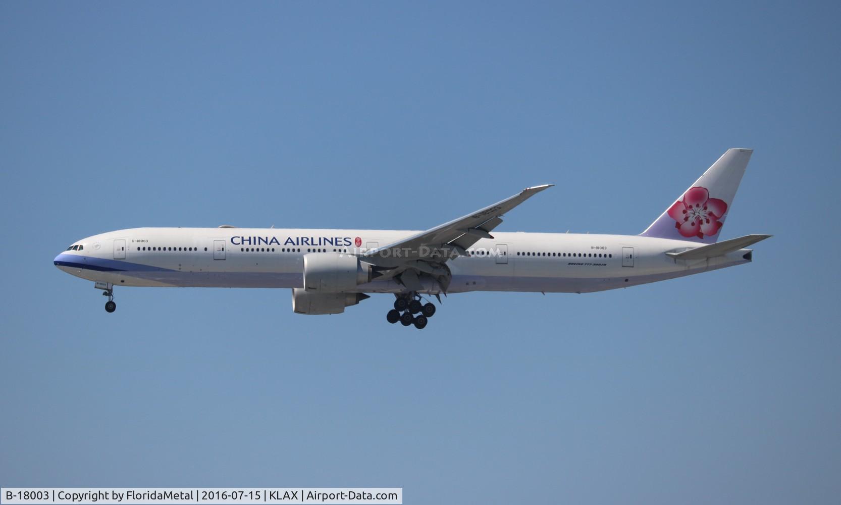 Aircraft B-18003, 2015 Boeing 777-309/ER, c/n 43977 l/n 1327, CAL 773 zx tpe-lax, at KLAX, photo by FloridaMetal