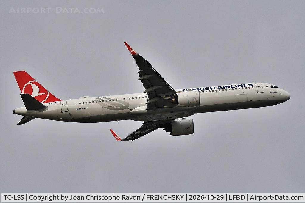 Aircraft TC-LSS, 2020 Airbus A321-271NX, c/n 9157, Bordeaux (BOD) Istanbul (IST) TK1390, at LFBD, photo by Jean Christophe Ravon / FRENCHSKY