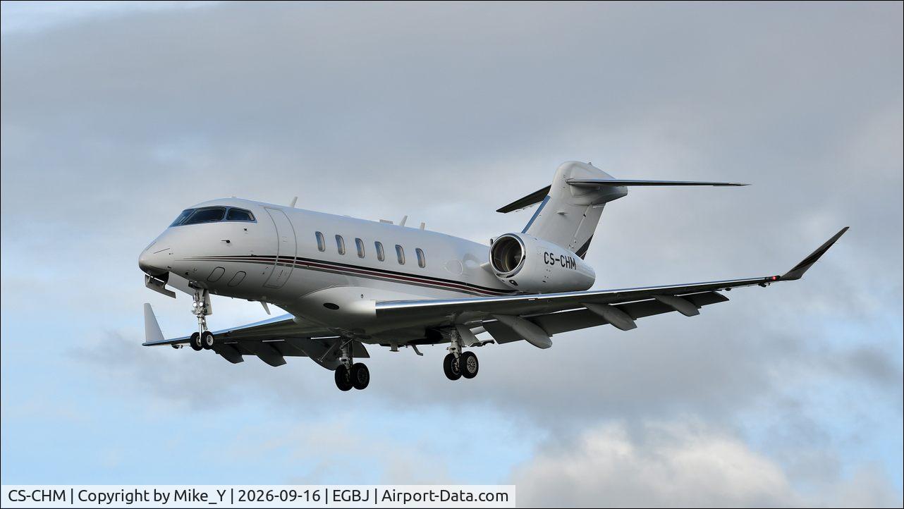 Aircraft CS-CHM, 2021 Bombardier BD-100-1A10 Challenger 350, c/n 20900, Bombardier Challenger 350 arriving at Gloucestershire Airport, at EGBJ, photo by Mike_Y