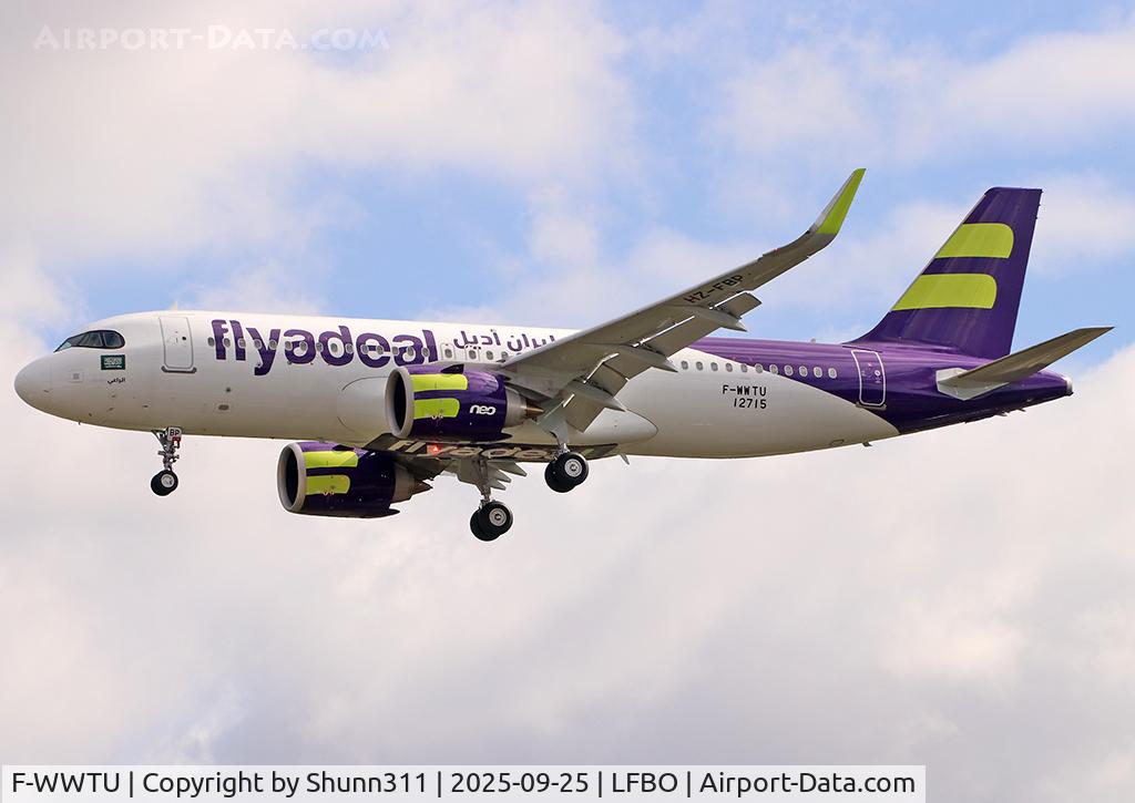 Aircraft F-WWTU, 2025 Airbus A320-251N, c/n 12715, C/n 12715 - To be HZ-FBP, at LFBO, photo by Shunn311
