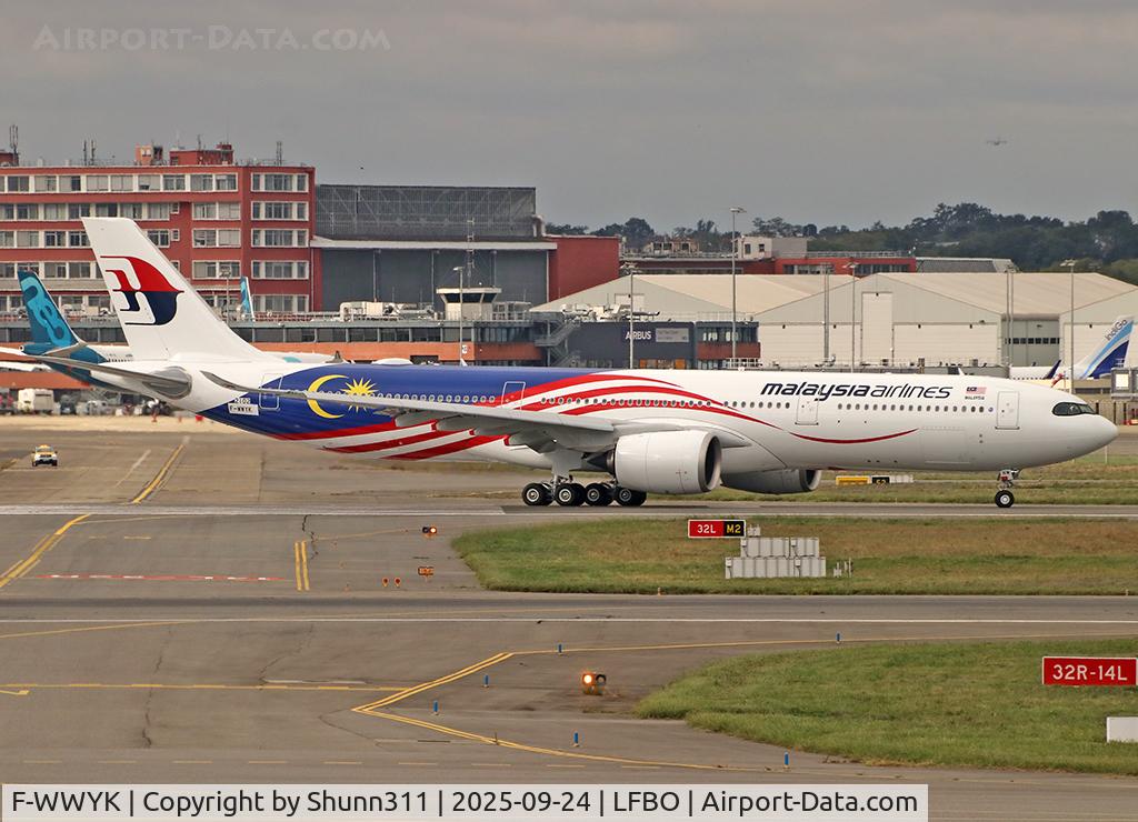 Aircraft F-WWYK, 2025 Airbus A330-941, c/n 2102, C/n 2102 - To be 9M-MNM, at LFBO, photo by Shunn311