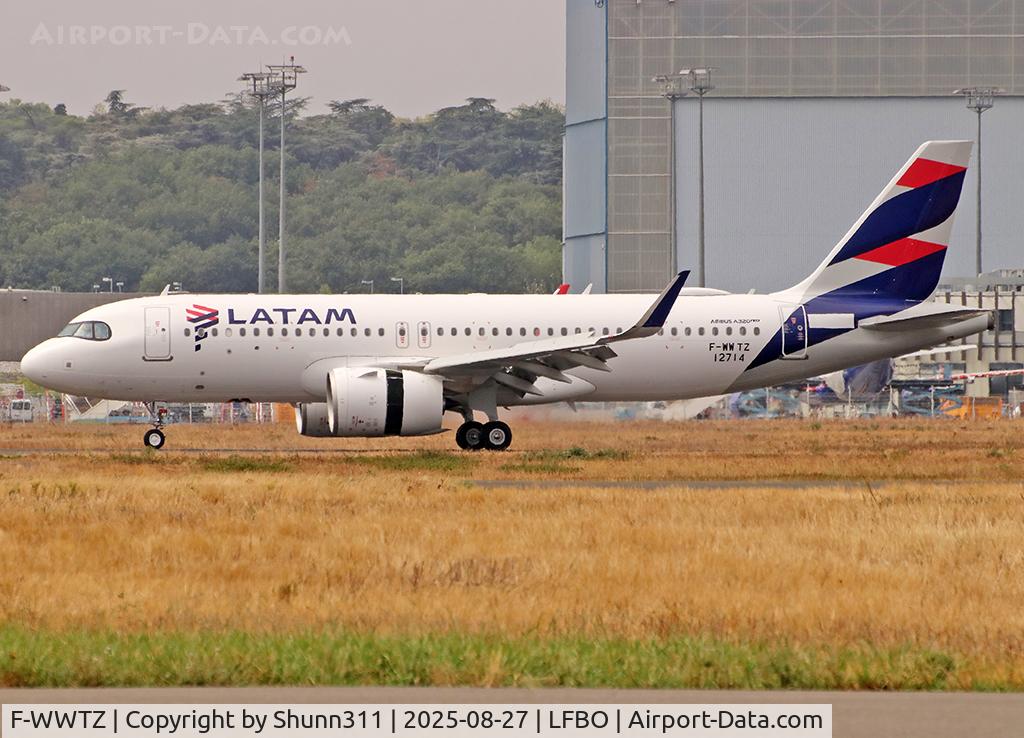 Aircraft F-WWTZ, 2025 Airbus A320-271N, c/n 12714, C/n 12714 - To be CC-BHK, at LFBO, photo by Shunn311